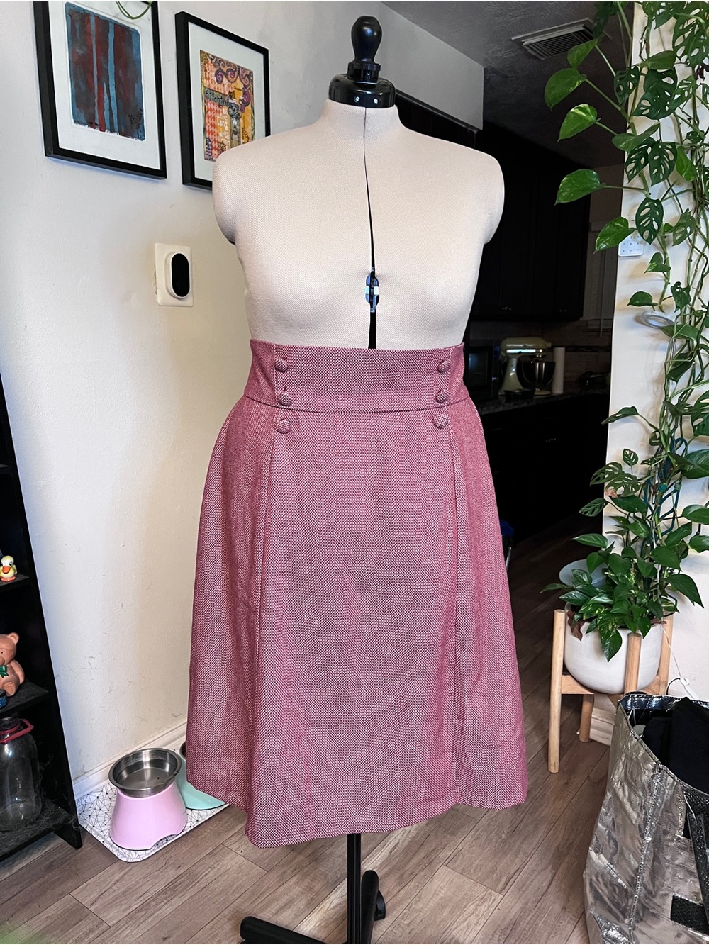 High-Waist A-Line red Wool-Blend Skirt